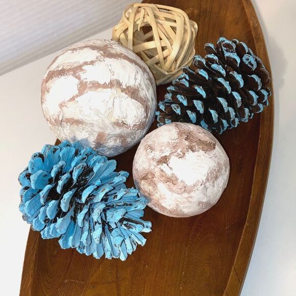 Coastal Nautical Accent Decorative Spheres Balls Jumbo Pine Cones Home Decor - Picture 4 of 11